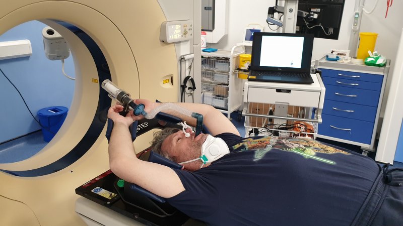 Paul taking MRI scan