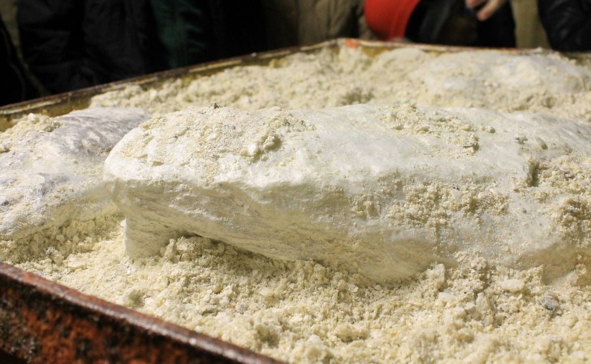 Talc in its natural state, before being processed into talcum powder.